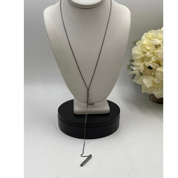 Kendra Scott Shea Antique‎ Silver Pave Bar Lariat Necklace - Picture 2 of 8